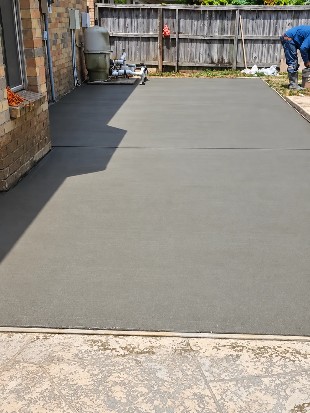 Concrete Backyard Patio: New concrete patio beside the home